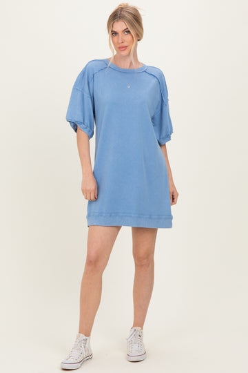 Denim Blue Mineral Wash French Terry Knit T-Shirt Dress