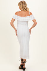 Ivory Off Shoulder Lace Knit Maternity Midi Dress