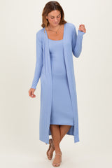 Blue Ribbed Cardigan 2 Piece Set