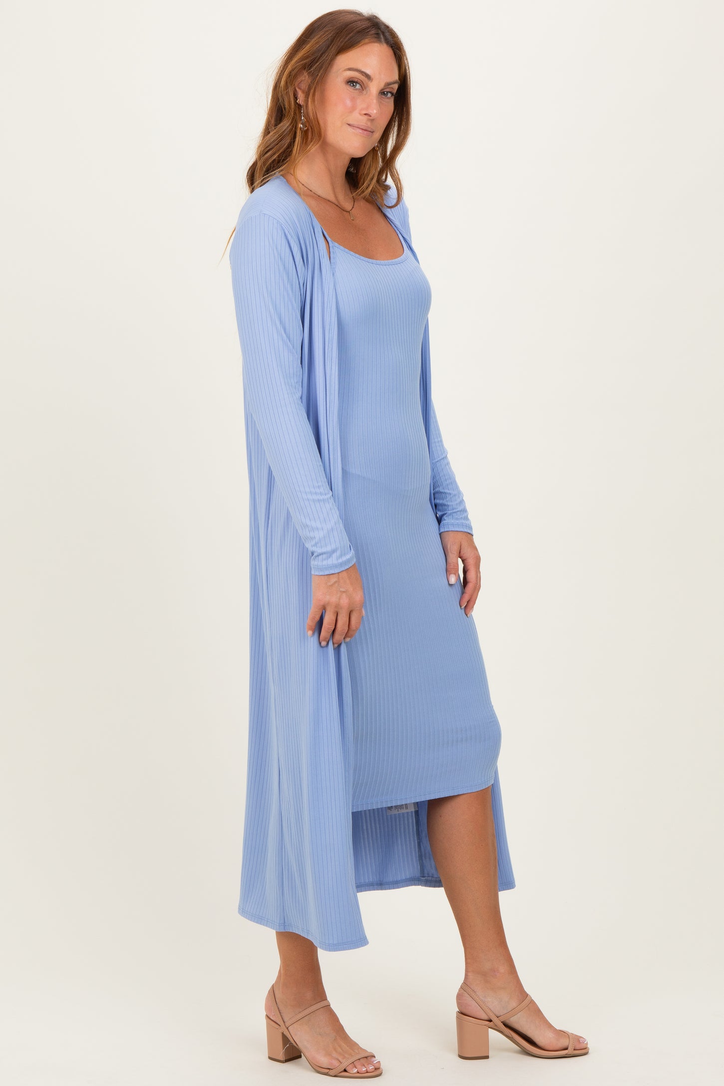 Blue Ribbed Cardigan 2 Piece Set