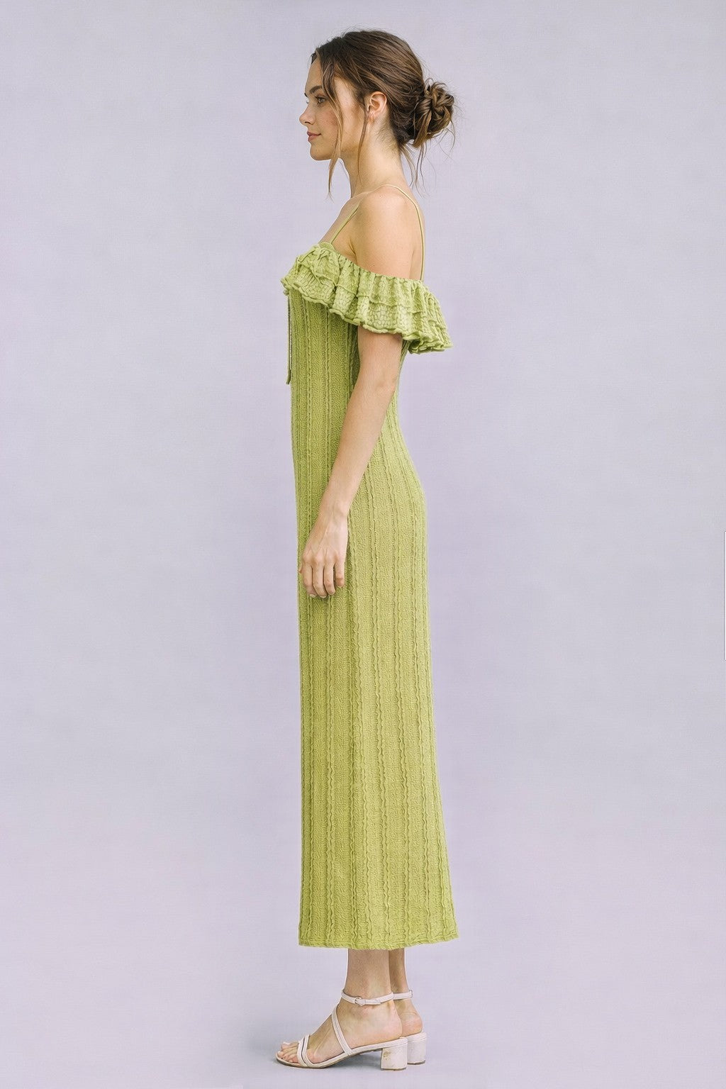 Citron Off Shoulder Lace Knit Midi Dress