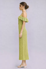 Citron Off Shoulder Lace Knit Midi Dress