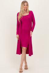 Magenta Ribbed Cardigan 2 Piece Set
