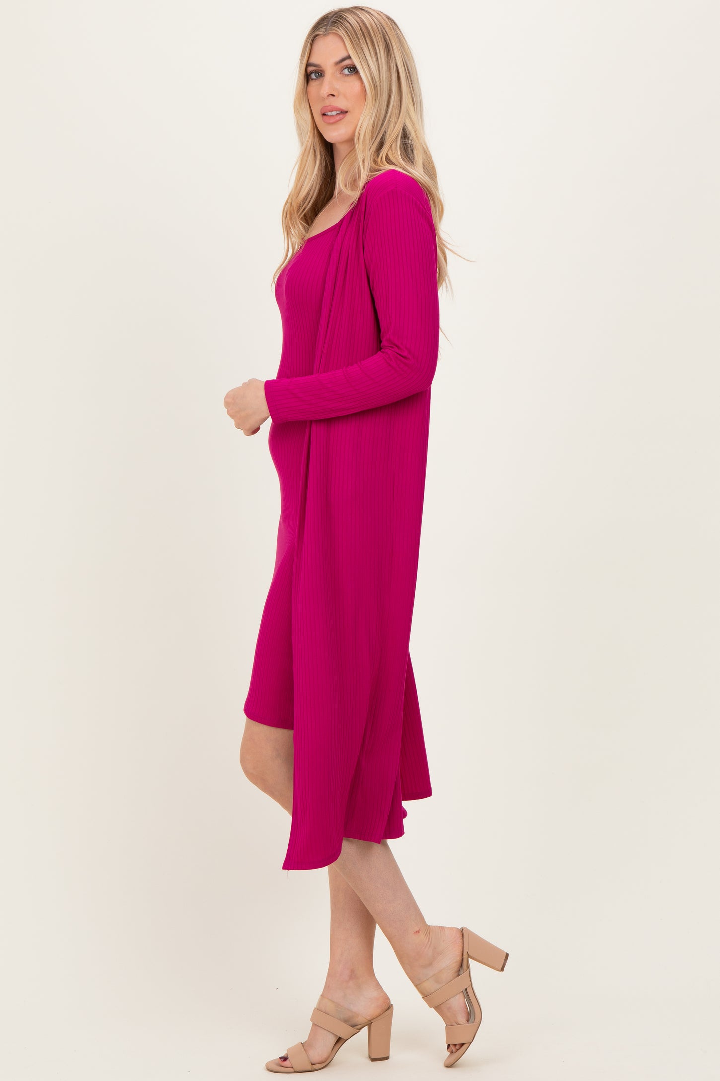 Magenta Ribbed Cardigan 2 Piece Set