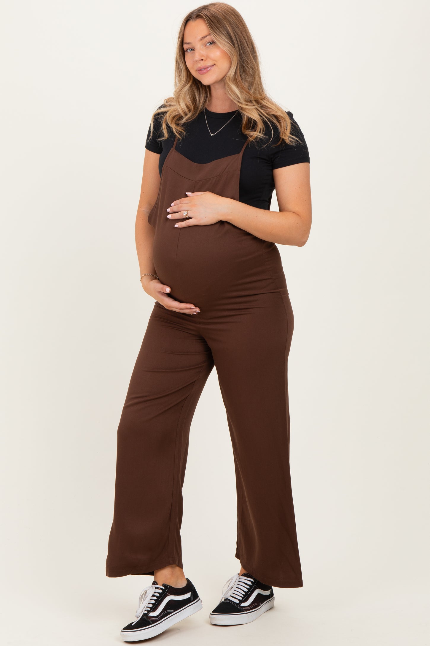 Brown Wide Leg Maternity Jumpsuit