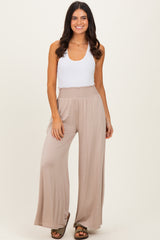 Ash Mocha Smocked Waist Wide Leg Maternity Pants