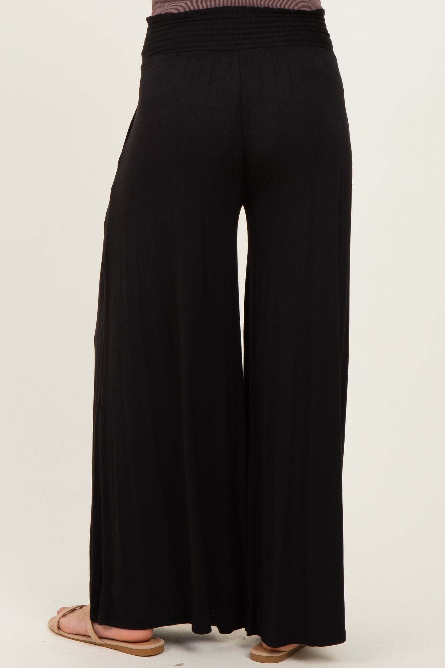 Black Smocked Waist Wide Leg Maternity Pants