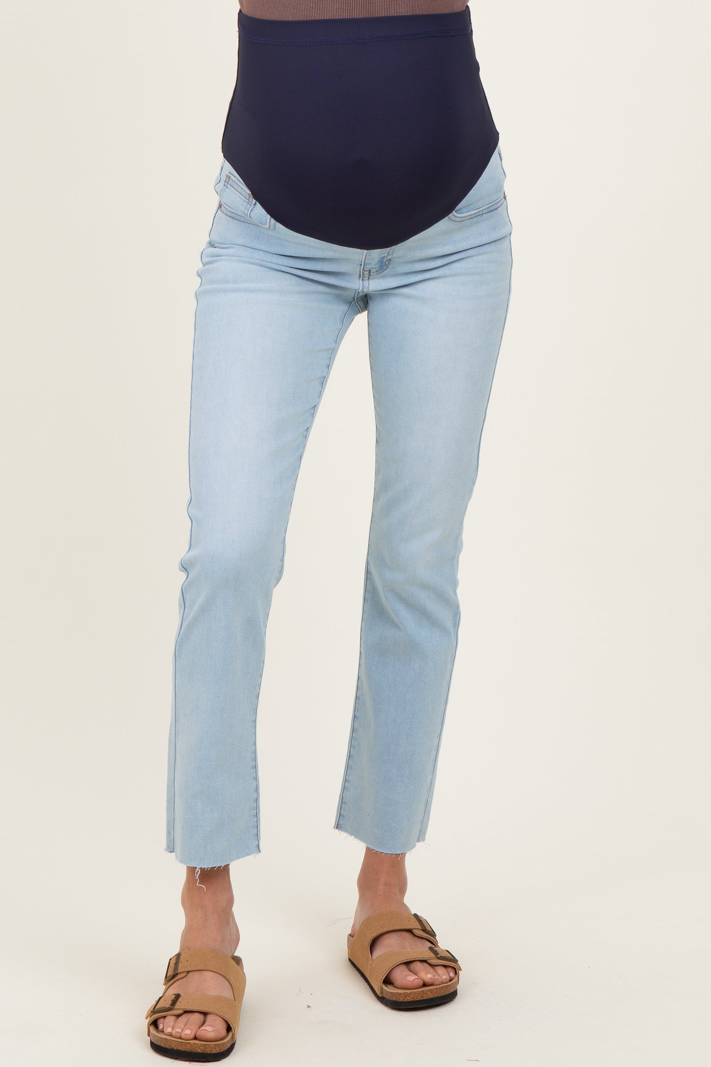 Light Blue Slim Fit Raw Hem Maternity Jeans