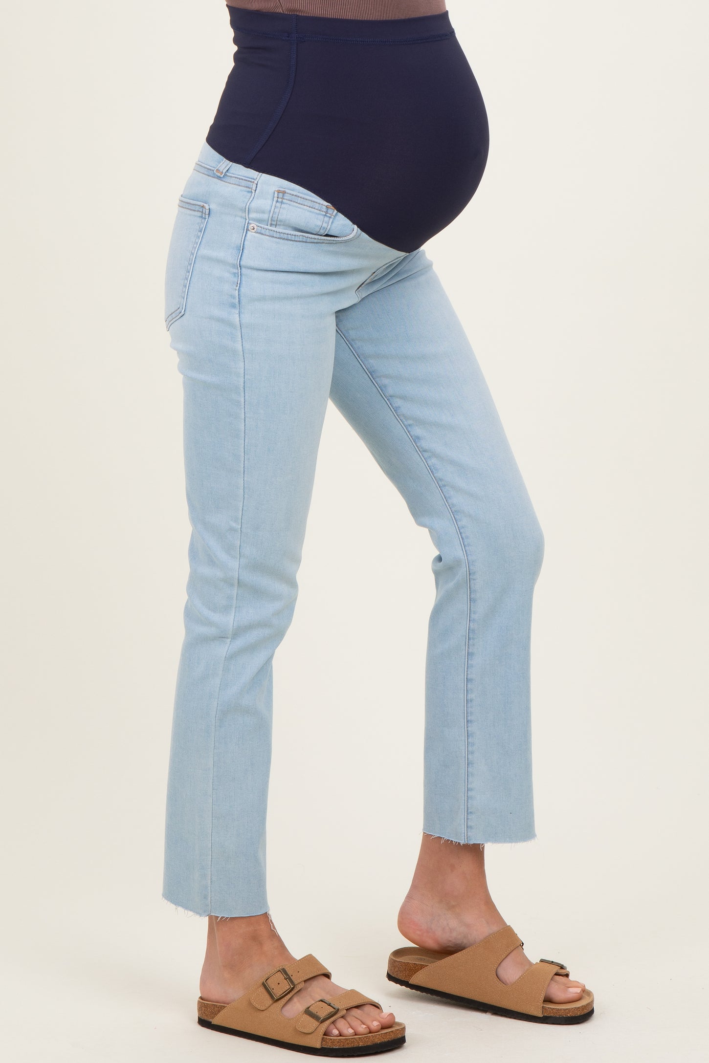Light Blue Slim Fit Raw Hem Maternity Jeans