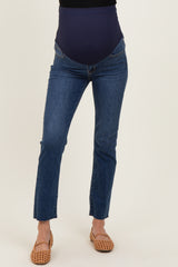 Dark Blue Slim Fit Raw Hem Maternity Jeans