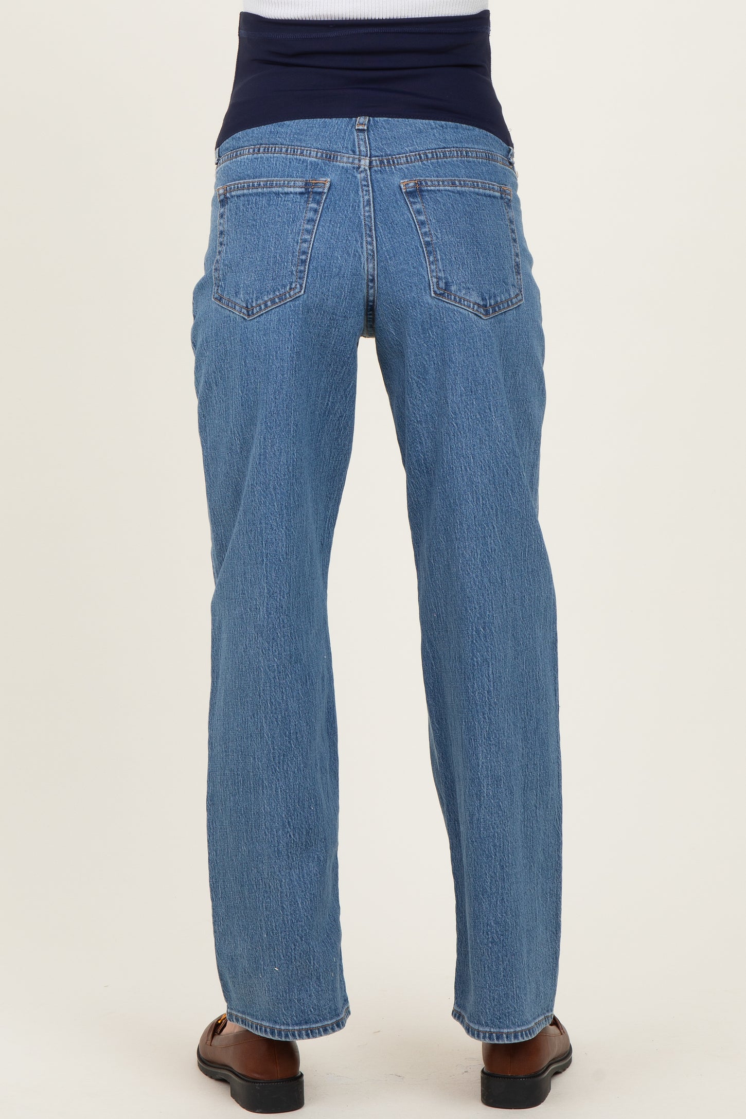 Medium Denim Full Length Straight Maternity Jeans
