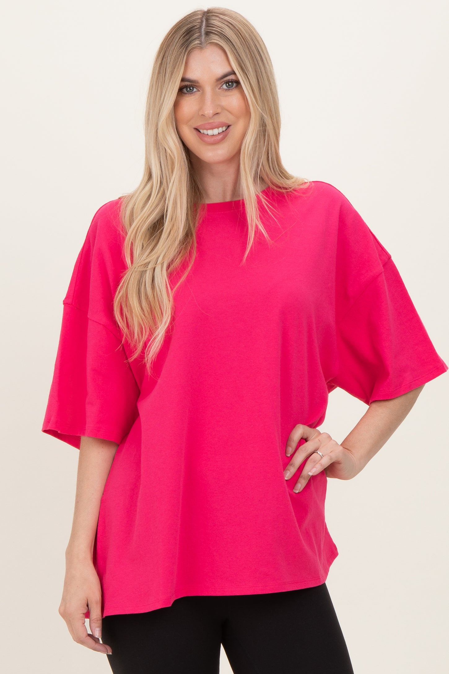 Hot Pink Cotton Oversized Maternity Tee