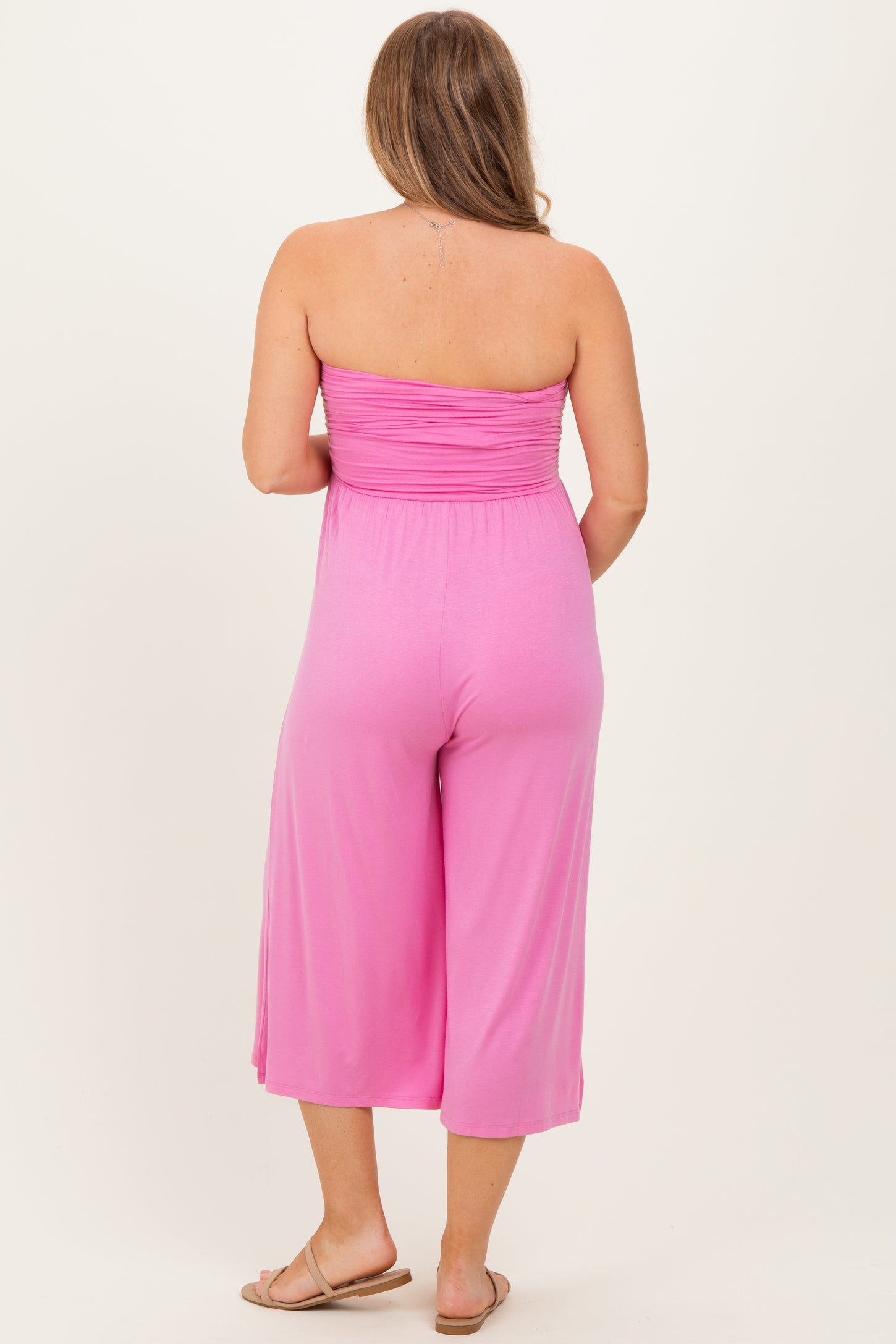 Pink Double Layered Strapless Tube Top Maternity Jumpsuit
