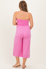 Pink Double Layered Strapless Tube Top Maternity Jumpsuit
