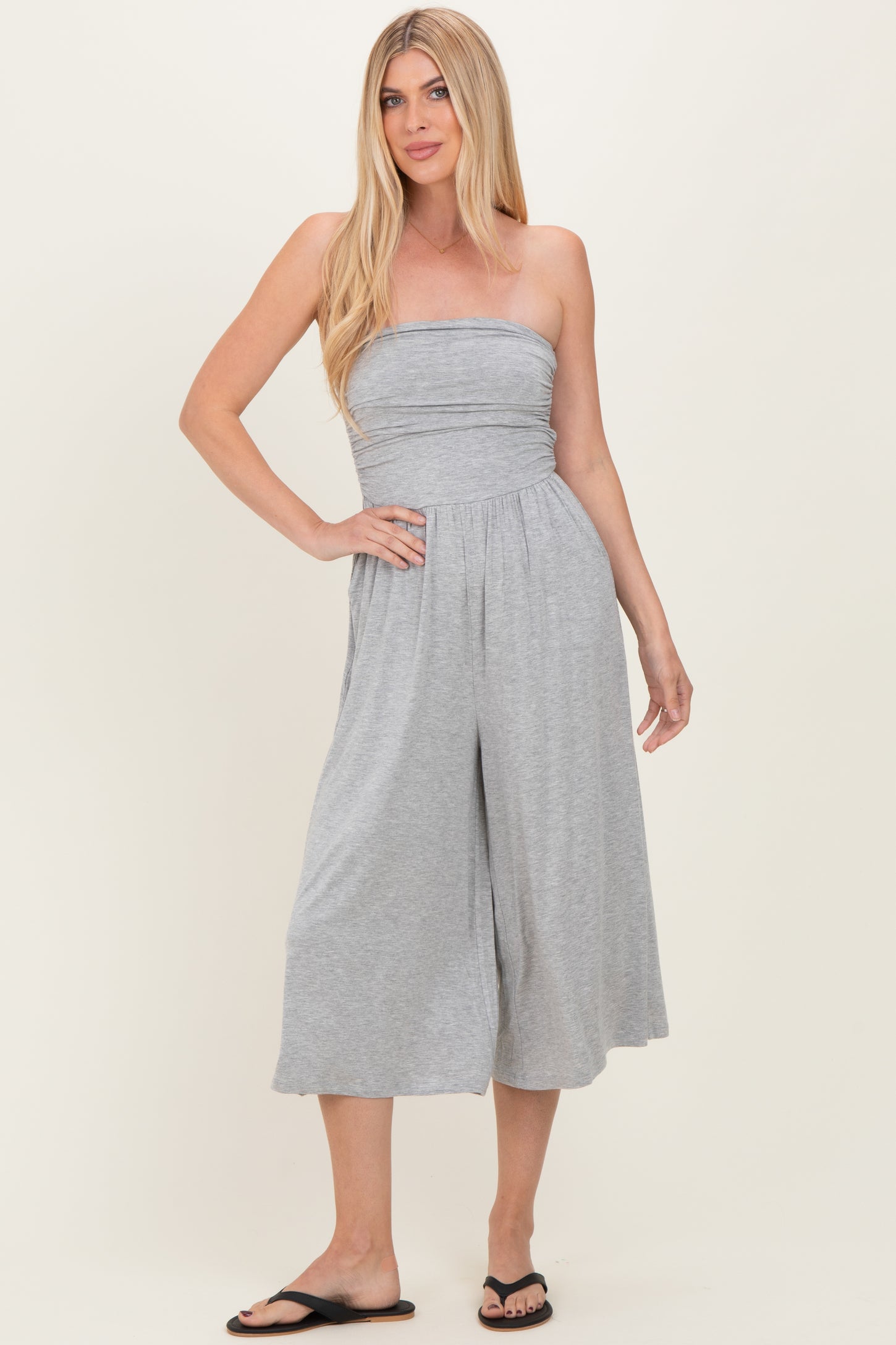 Heather Grey Double Layered Strapless Tube Top Maternity Jumpsuit