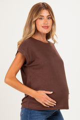 Brown Rolled Short Sleeve Maternity Tee