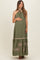 Olive Embroidered Halter Maternity Maxi Dress