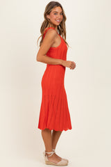 Red Orange Tied Shoulder Strap Midi Dress