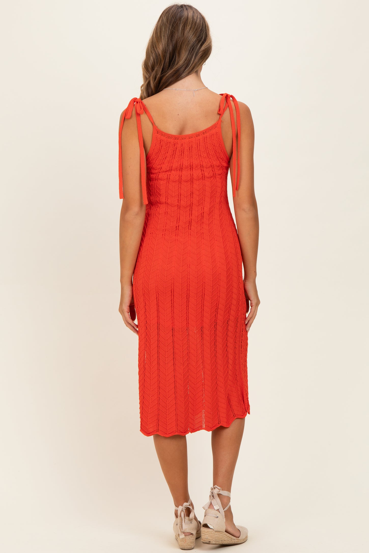 Red Orange Tied Shoulder Strap Midi Dress