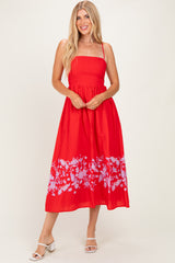 Red Floral Print Midi Dress