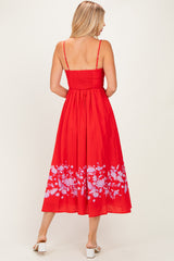 Red Floral Print Midi Dress
