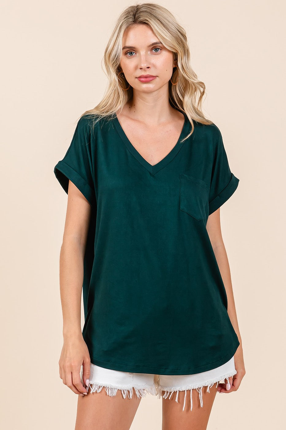 Forest Green V-Neck Pocket Short Sleeve Maternity Shirt