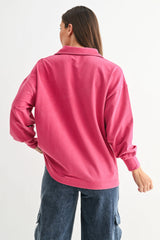Magenta Sunfade Cotton Collared Long Sleeve Top