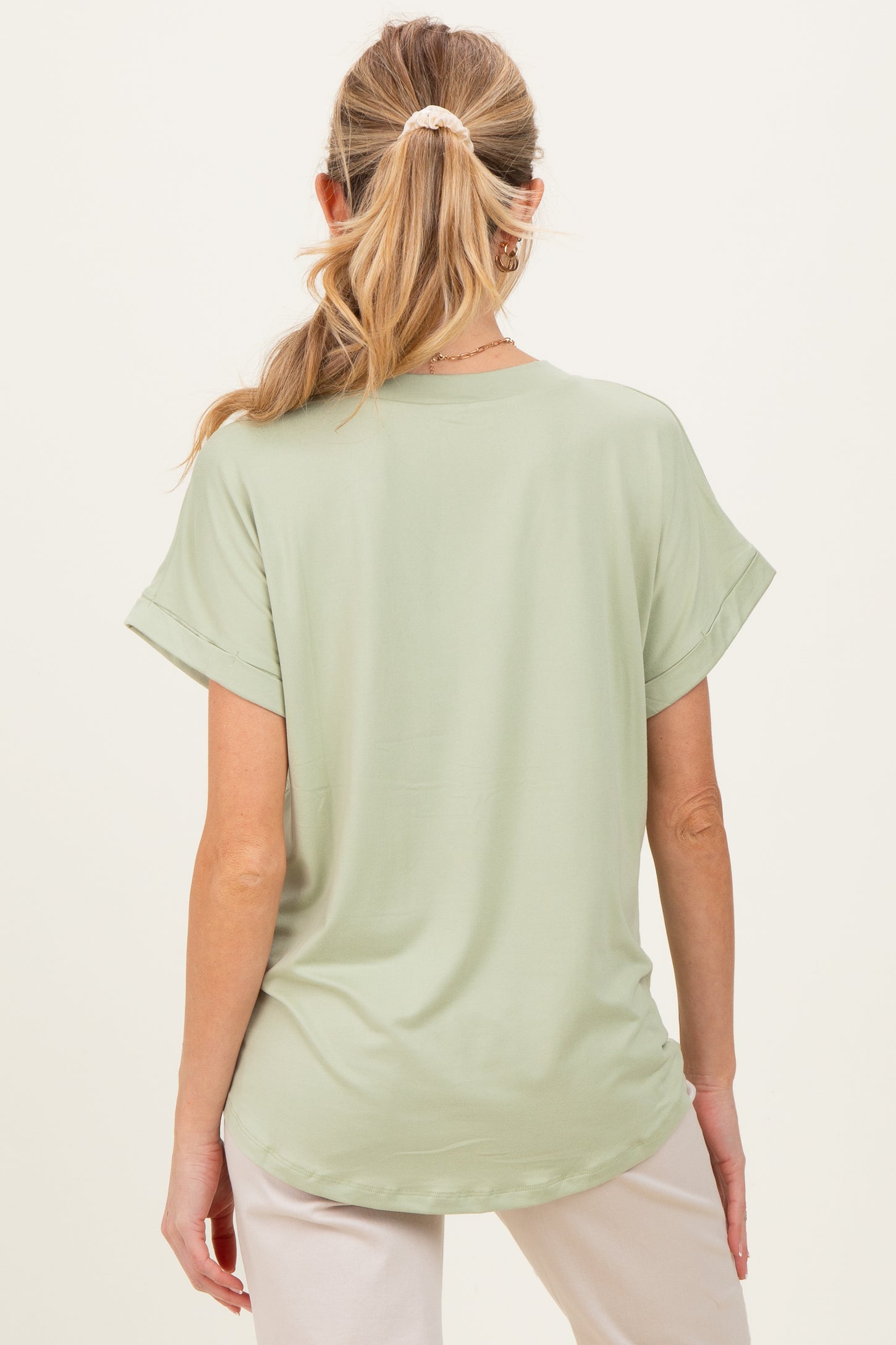 Mint V-Neck Pocket Short Sleeve Maternity Shirt