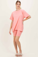 Coral Peach Biker Shorts Set