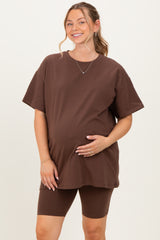 Brown Biker Shorts Maternity Set
