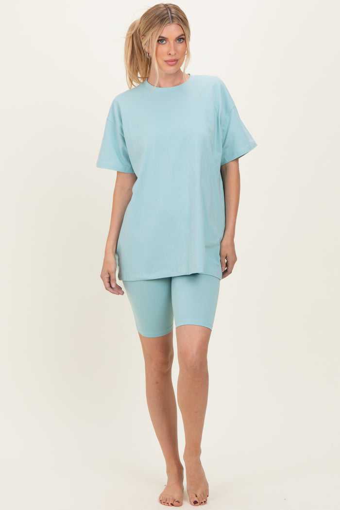 Mint Biker Shorts Maternity Set