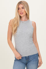 Heather Grey Ribbed High Neck Tank Top