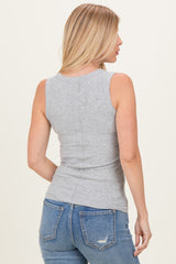 Heather Grey Ribbed High Neck Tank Top