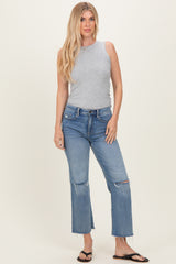 Heather Grey Ribbed High Neck Tank Top