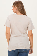 Sand Beige Oversized V-Neck Short Sleeve Maternity Tee