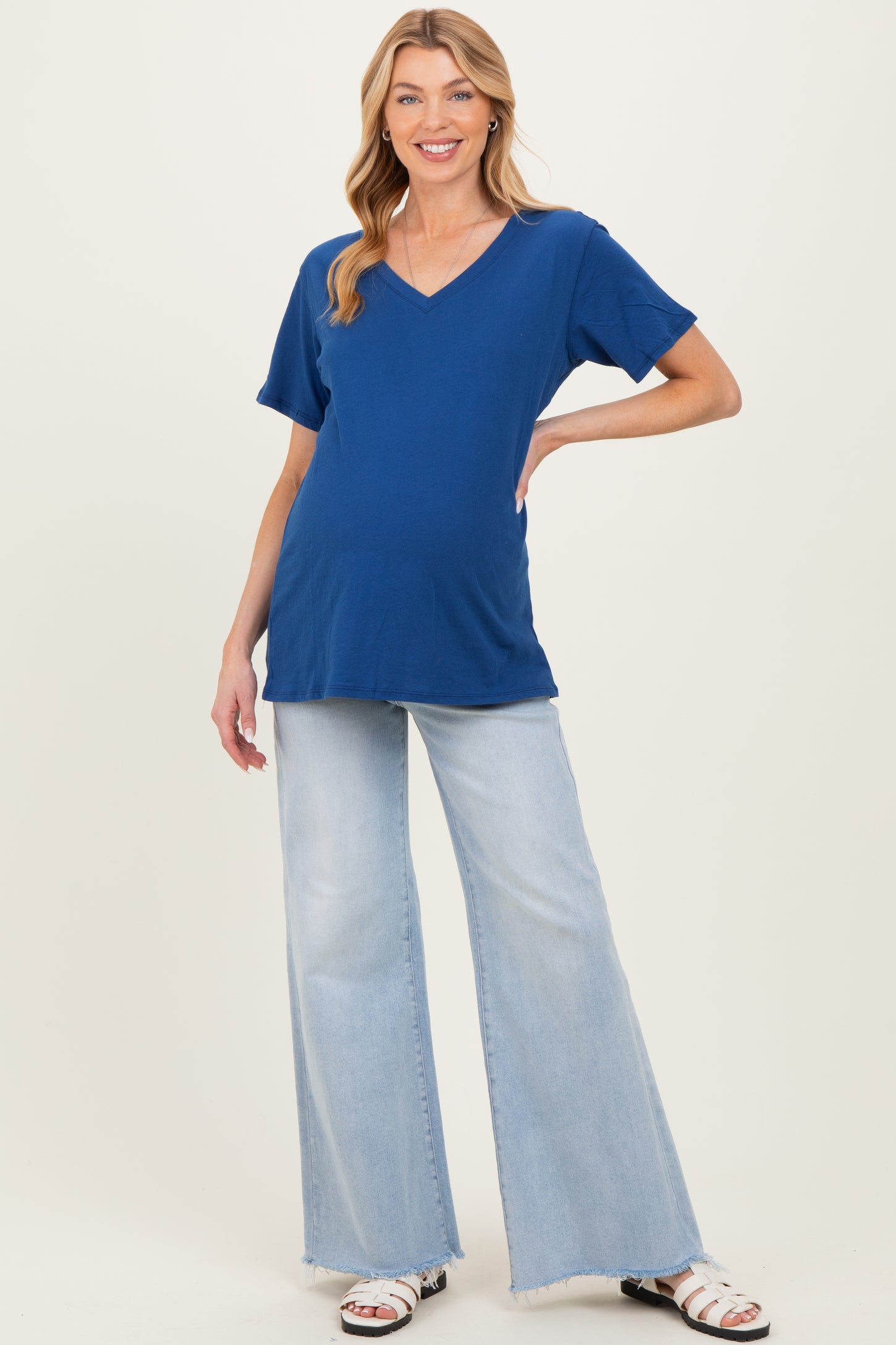 Navy Oversized V-Neck Short Sleeve Maternity Tee