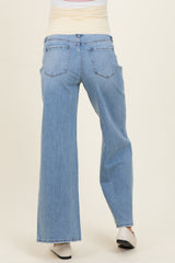 Light Blue Distressed Hem Wide Leg Maternity Jeans