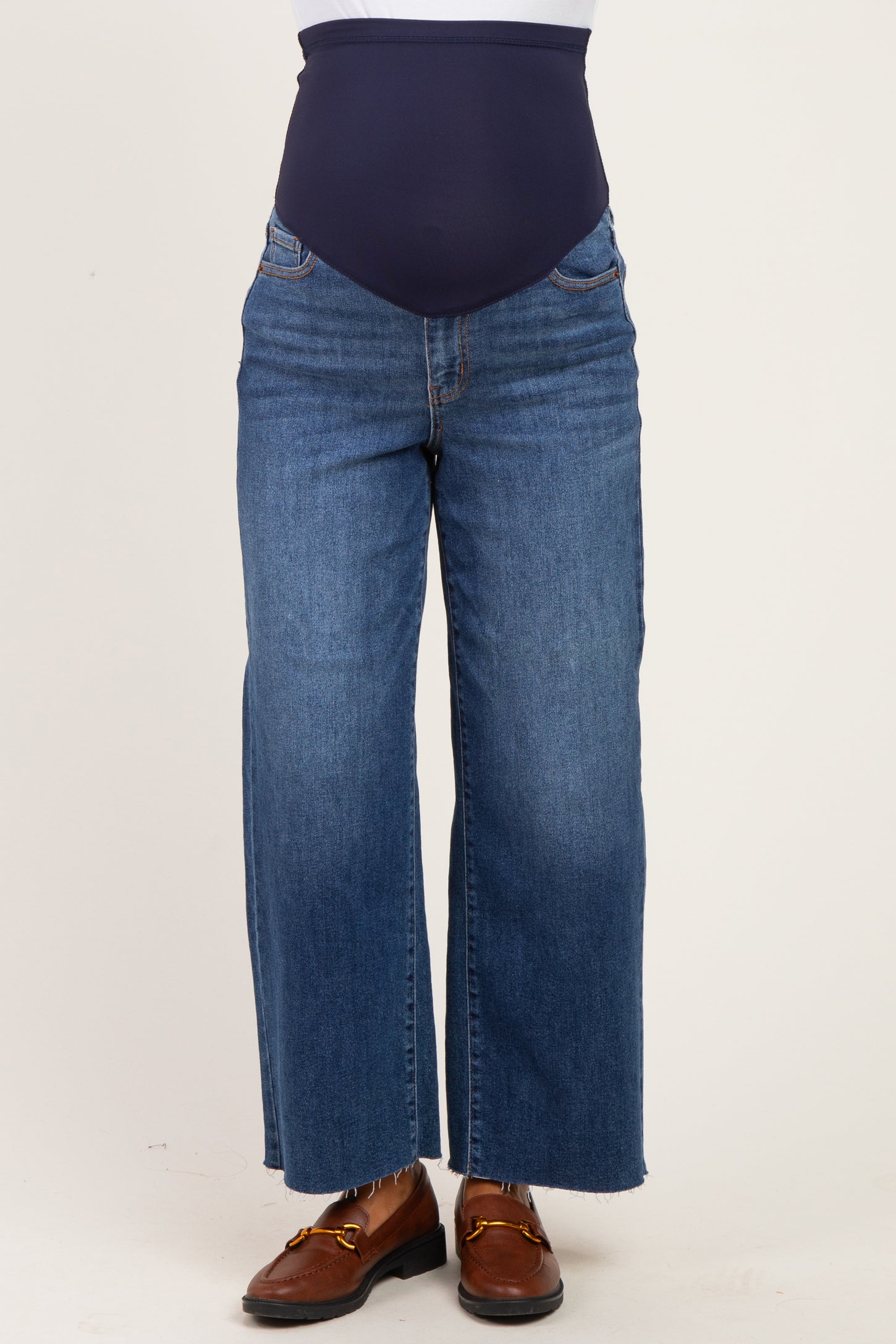 Blue Frayed Hem Ankle Maternity Wide Leg Jeans