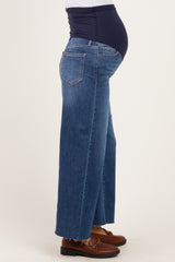 Blue Frayed Hem Ankle Maternity Wide Leg Jeans