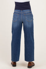 Blue Frayed Hem Ankle Maternity Wide Leg Jeans