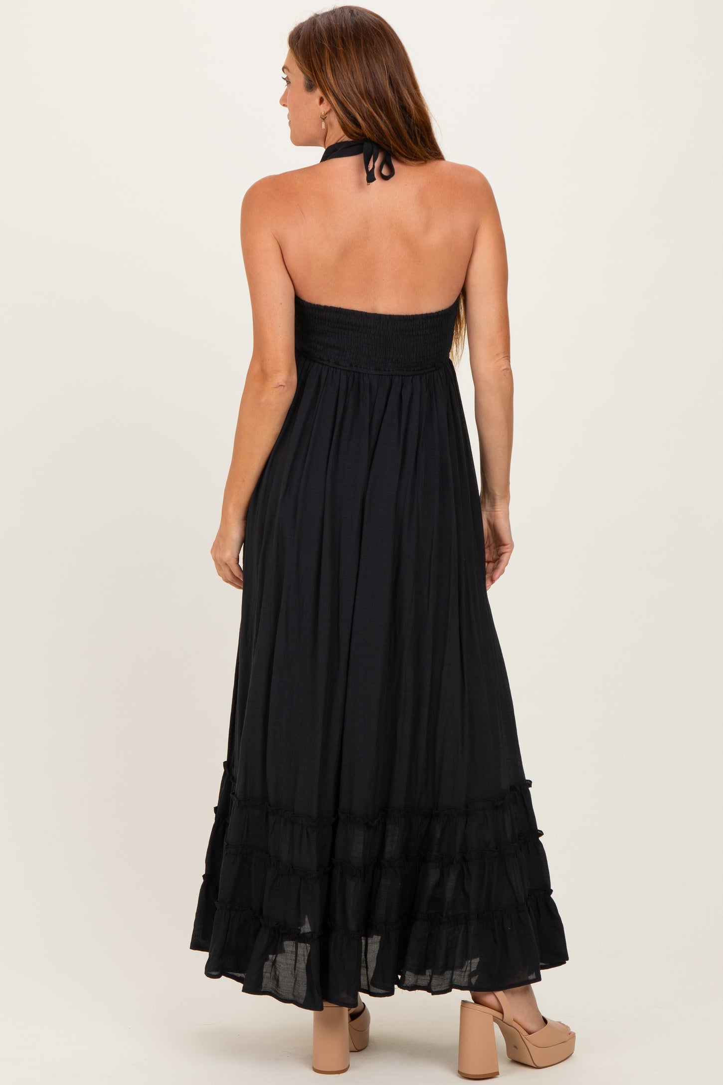 Black Halter Neck Smocked Maxi Dress