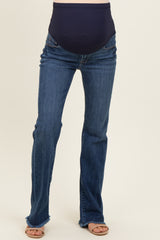 Navy Frayed Hem Maternity Bootcut Jeans