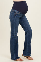Navy Frayed Hem Maternity Bootcut Jeans