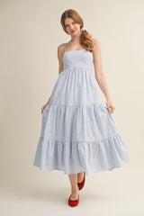 Light Blue Diagonal Stripe Front Tier Dress