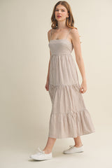Light Taupe Diagonal Stripe Front Tier Dress