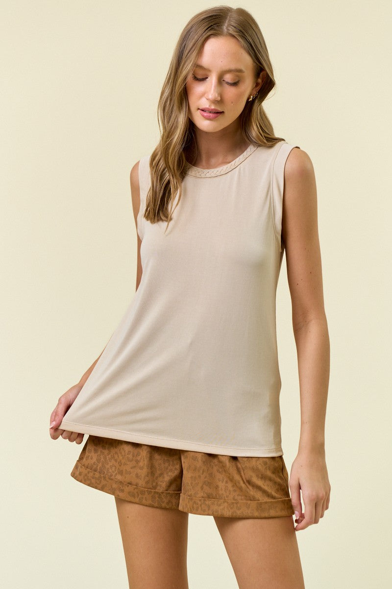 Oat Braided Neckline Tank