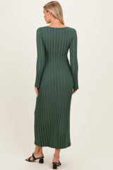 Olive Ribbed Maternity Knit Maxi Dress