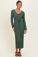 Olive Ribbed Knit Maxi Dress