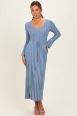 Light Blue Ribbed Maternity Knit Maxi Dress