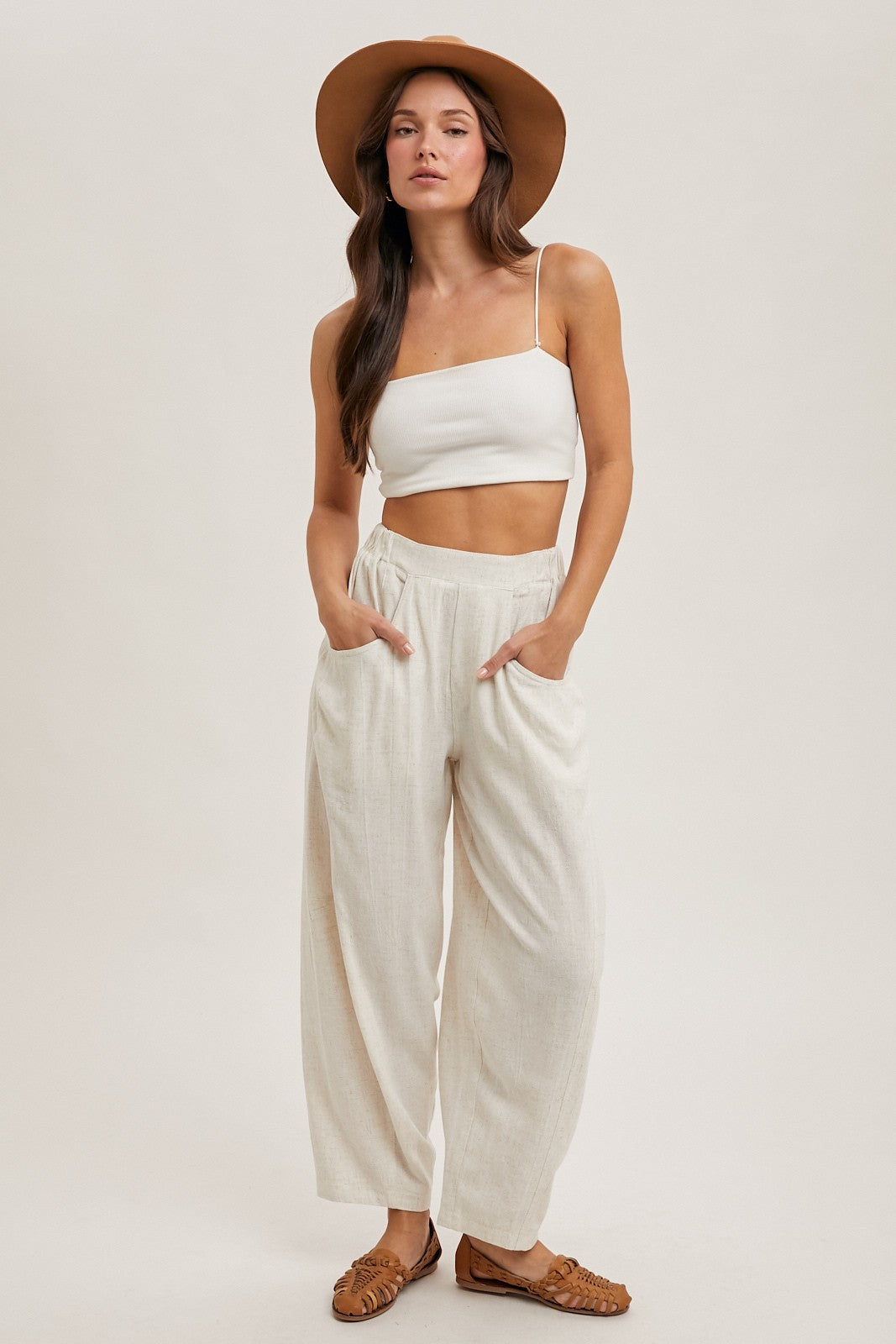 Oatmeal Linen Blend Barrel Leg Maternity Pants